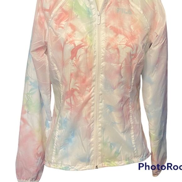 FILA Women’s Pastel Rainbow Bird Print Windbreaker Jacket Size Small - Picture 8 of 9